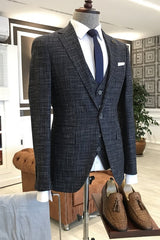 Black Three-Piece Formal Notched Lapel Business Suit