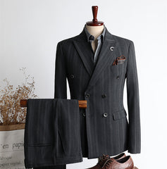 Black Trendy Double Breasted Striped Two-Piece Men’s Business Suits
