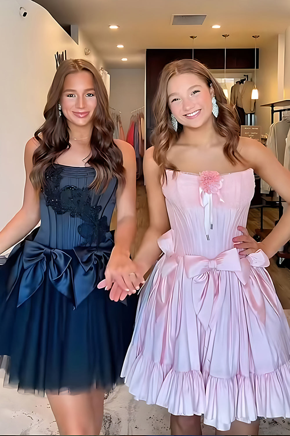 Black Tulle Strapless A Line Short Corset Homecoming Dress with Bows