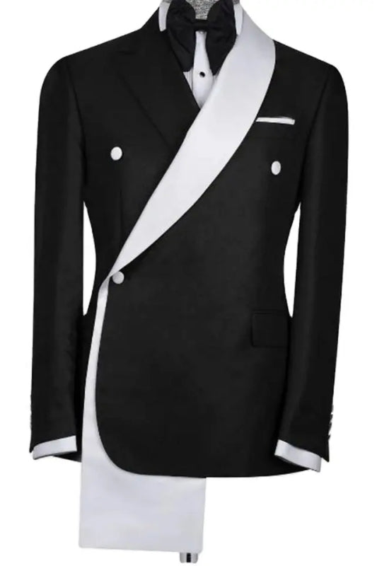 Black Two-Piece Bespoke Wedding Suit With White Shawl Lapel