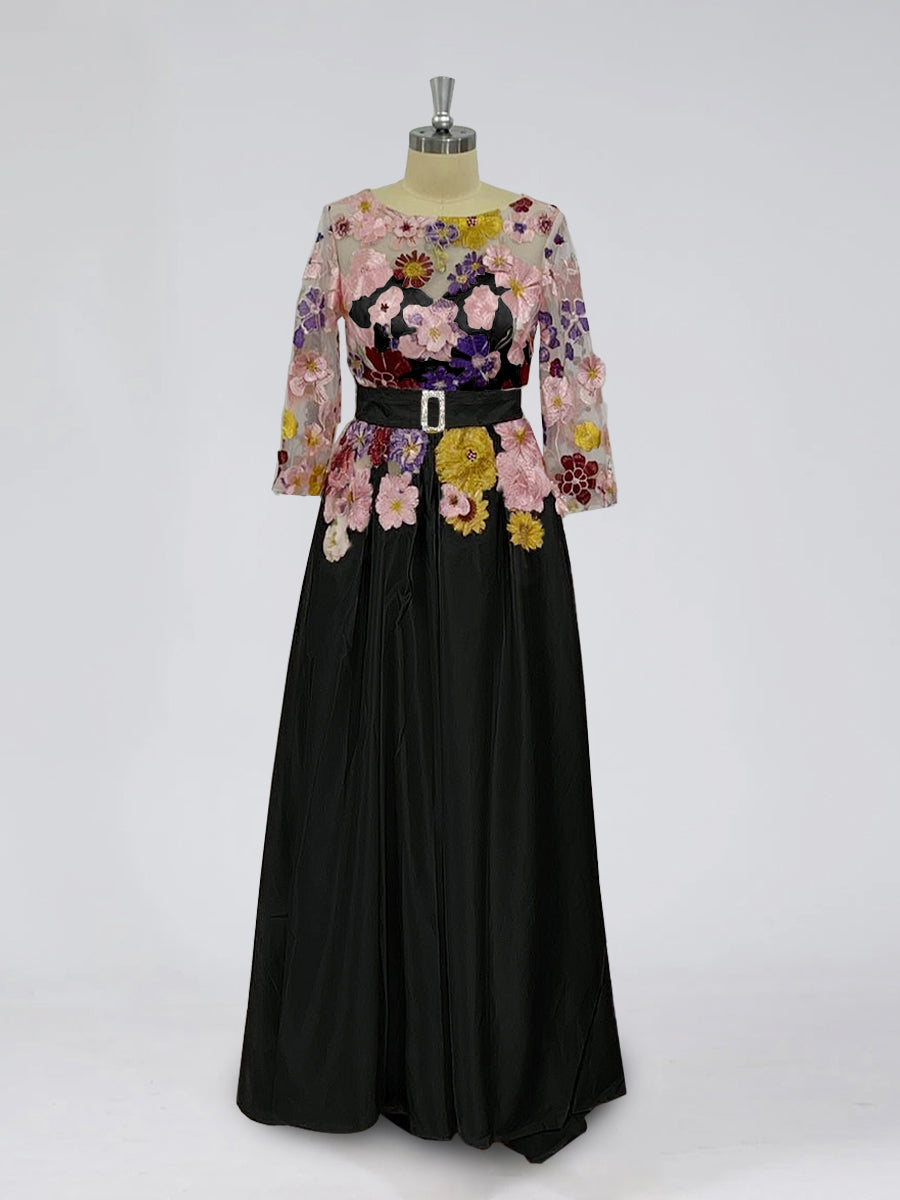 A Line Princess Scoop 3 4 Sleeves Asymmetrical Mother Of The Bride Dresses With Appliques Lace