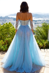 Blue Evening Dresses Long Glitter Prom Evening Dresses