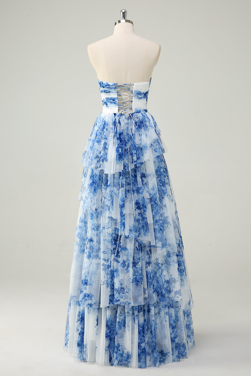 Light blue sweetheart ruffled A-line prom dress