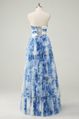 Light blue sweetheart ruffled A-line prom dress