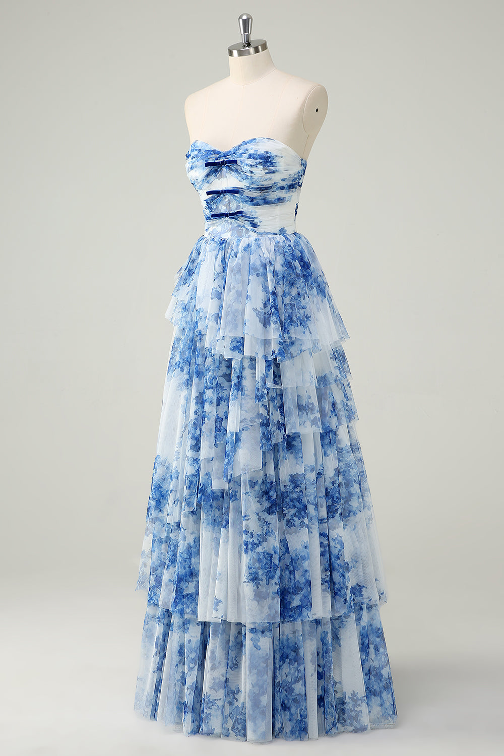 Light blue sweetheart ruffled A-line prom dress