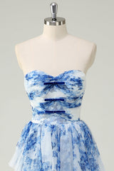Light blue sweetheart ruffled A-line prom dress