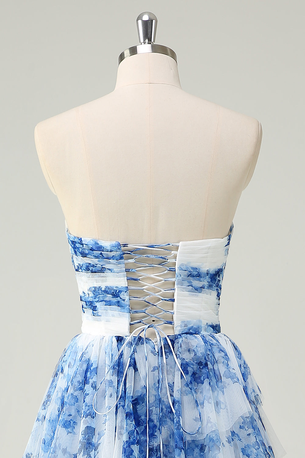 Light blue sweetheart ruffled A-line prom dress