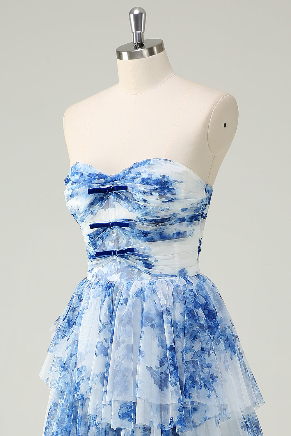 Light blue sweetheart ruffled A-line prom dress