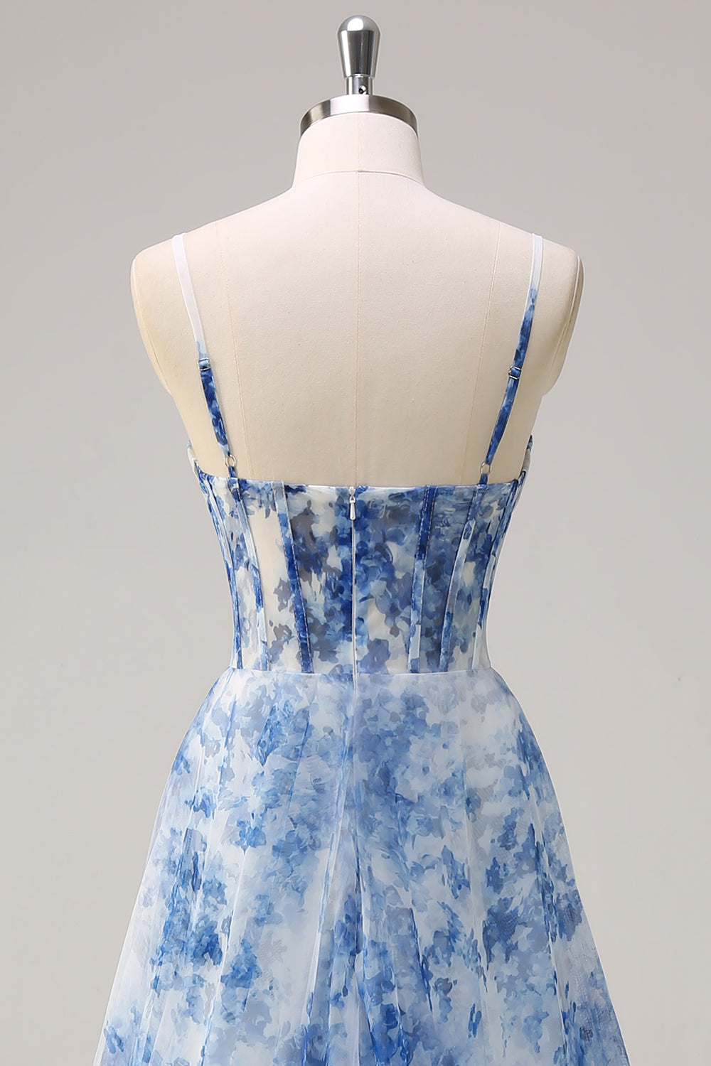 Blue square applique A-line prom dress