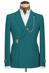 Blue Green Notched Lapel Contemporary Two Pieces Men’s Suits