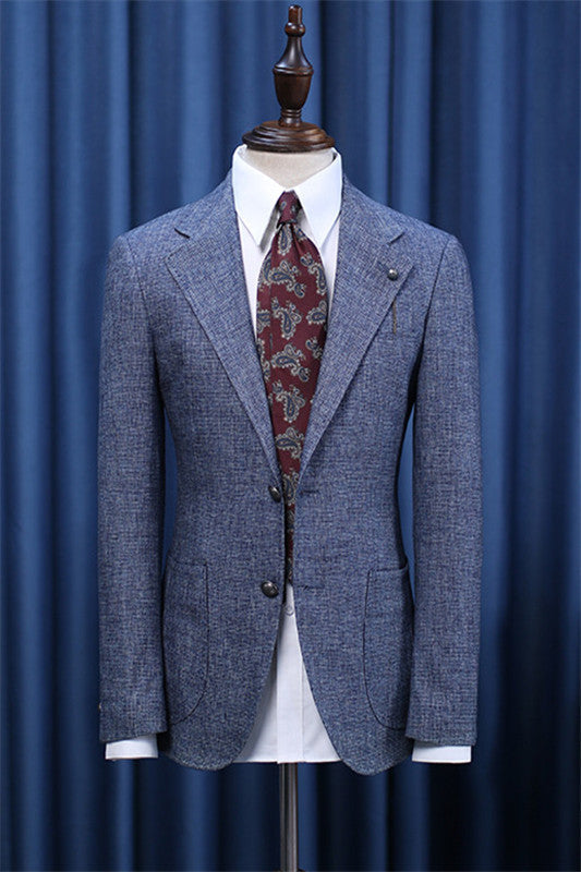 Blue Notch Lapel Two-Piece Slim Fit Business Suit for Men