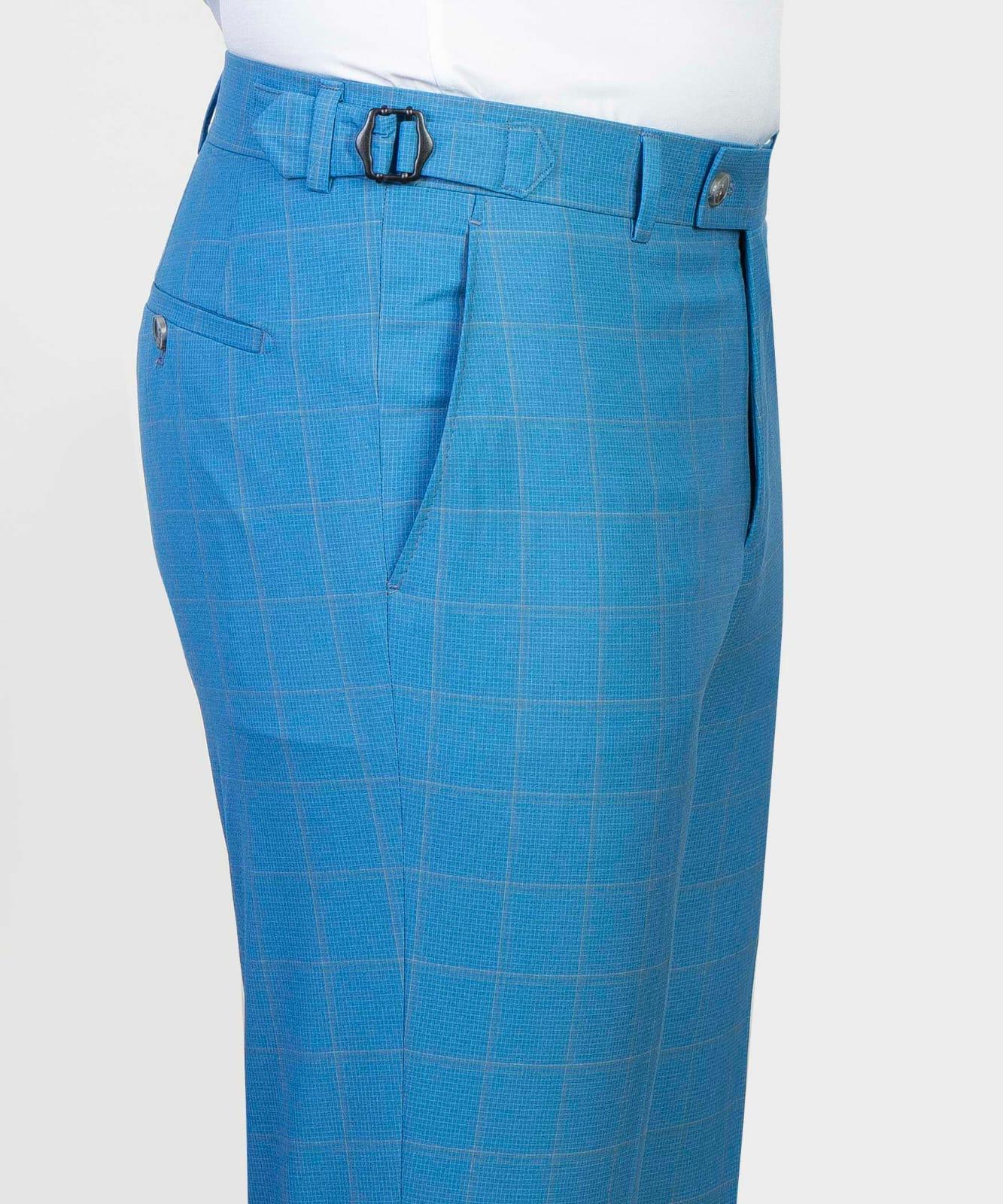 Blue Plaid Three-Piece Peak Lapel Business Men’s Suits