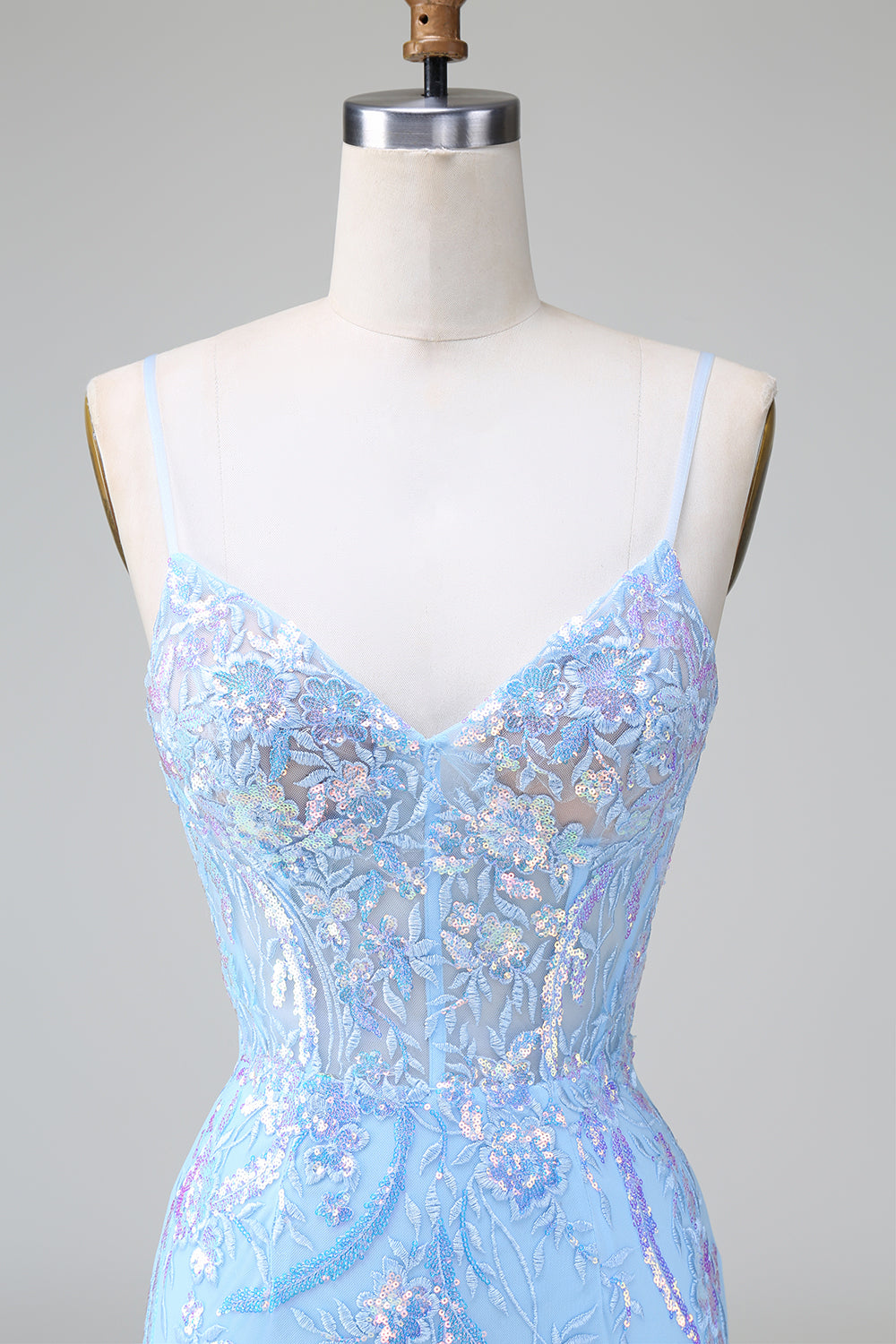 Blue Spaghetti Straps Sequins Bodycon Short Homecoming Dress