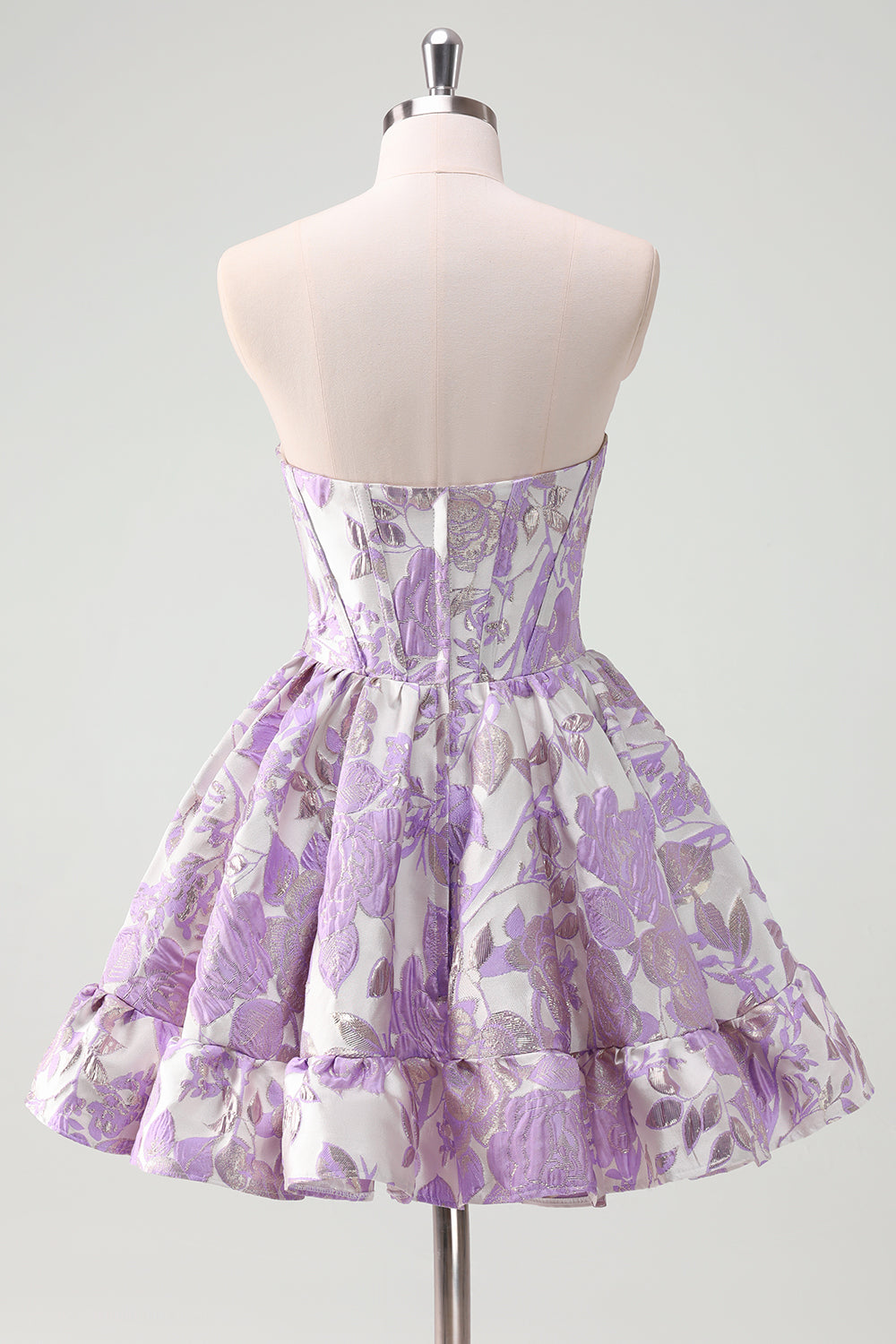 Blue Strapless Floral A-Line Printed Corset Short Homecoming Dress with Ruffles