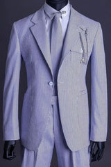 Blue Stripe Notch Lapel Close-Fit Business Ensemble