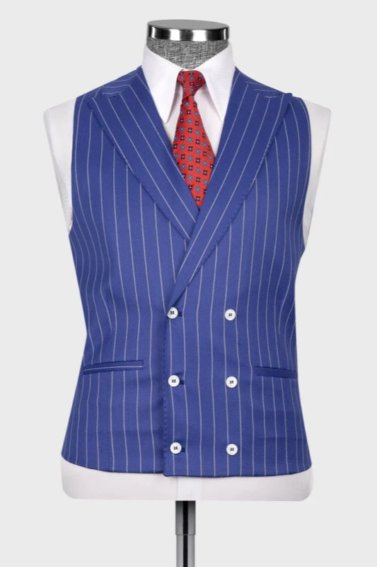 Blue Stripes Peak Lapel Three Piece Business Professional