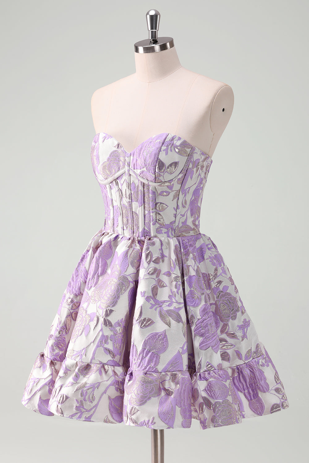 Blue Sweetheart Floral Printed Corset Short Homecoming Dress with Ruffles