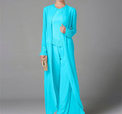 Chiffon Long Sleeves Mother Of The Bride Pantsuits With Jacket Sequins