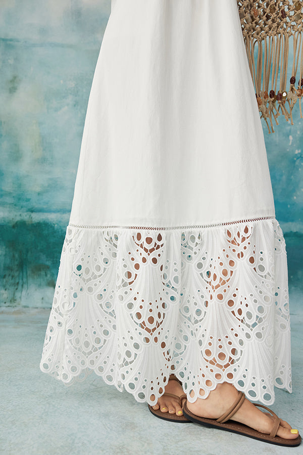 Boho Long White Halter Lace Sleeveless Dress