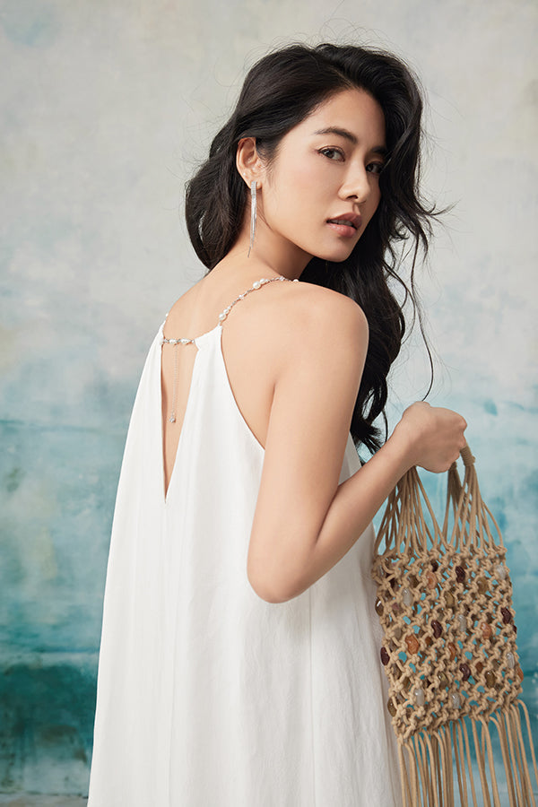 Boho Long White Halter Lace Sleeveless Dress