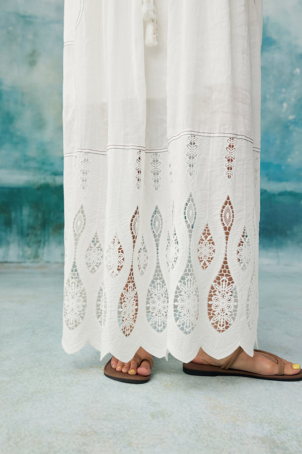 Boho Long White Sleeveless Lace Dress