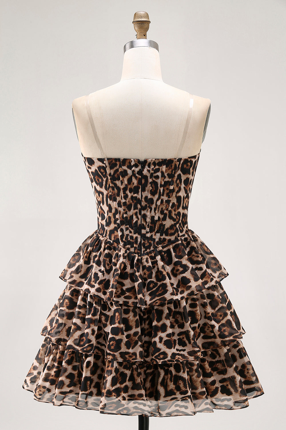 Brown Cheetah Print Tiered A Line Short Corset Homecoming Dress