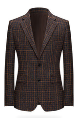 Brown Plaid Chic Notched Lapel Two-Piece Business Suit