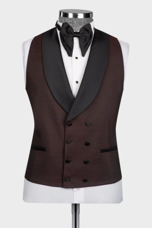 Brown Shawl Collar Three-Piece Men's Wedding Attire