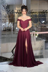 Burgundy Off-the-shoulder Sleeveless A-line Lace Appliques Beaded High Formal Evening Gown