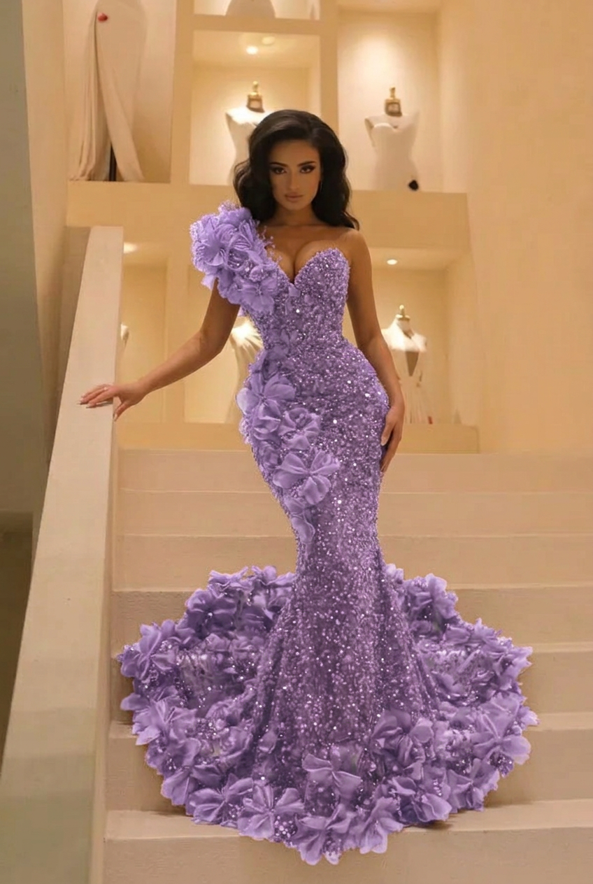 Lavender sweetheart beaded mermaid prom dress