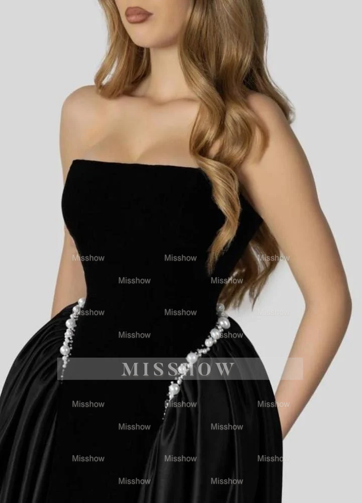 Burgundy Strapless Sleeveless Beaded A-line Velvet Floor Length Formal Evening Gown
