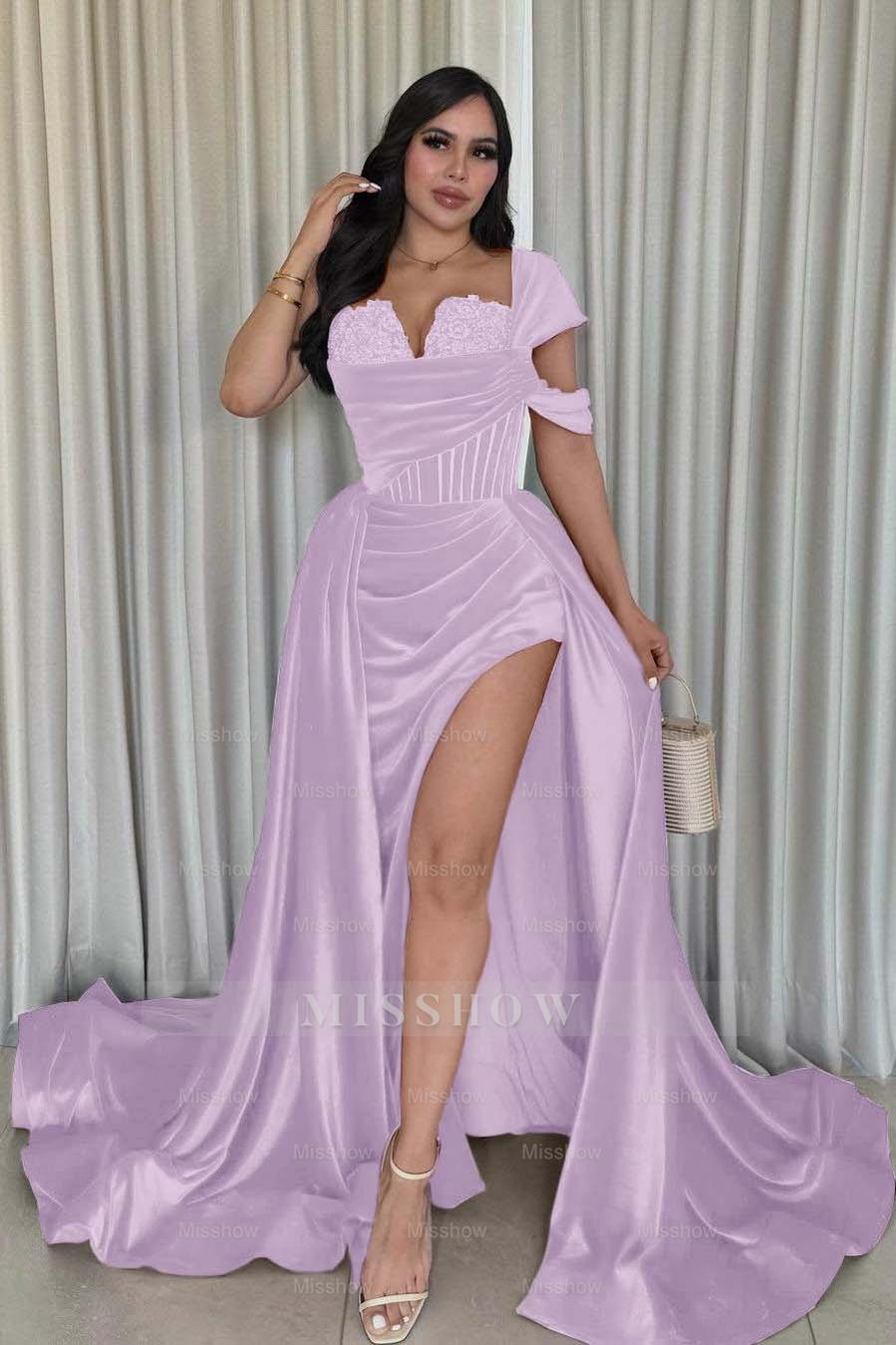 Burgundy Sweetheart Cap Sleeve Lace Corset A-Line Floor Length Formal Evening Gown