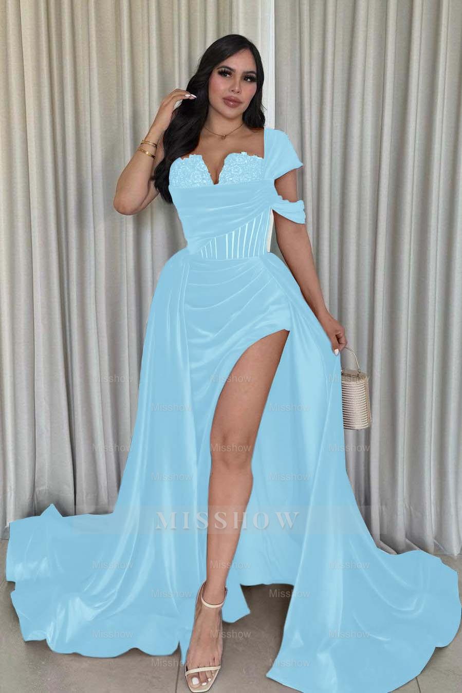 Burgundy Sweetheart Cap Sleeve Lace Corset A-Line Floor Length Formal Evening Gown