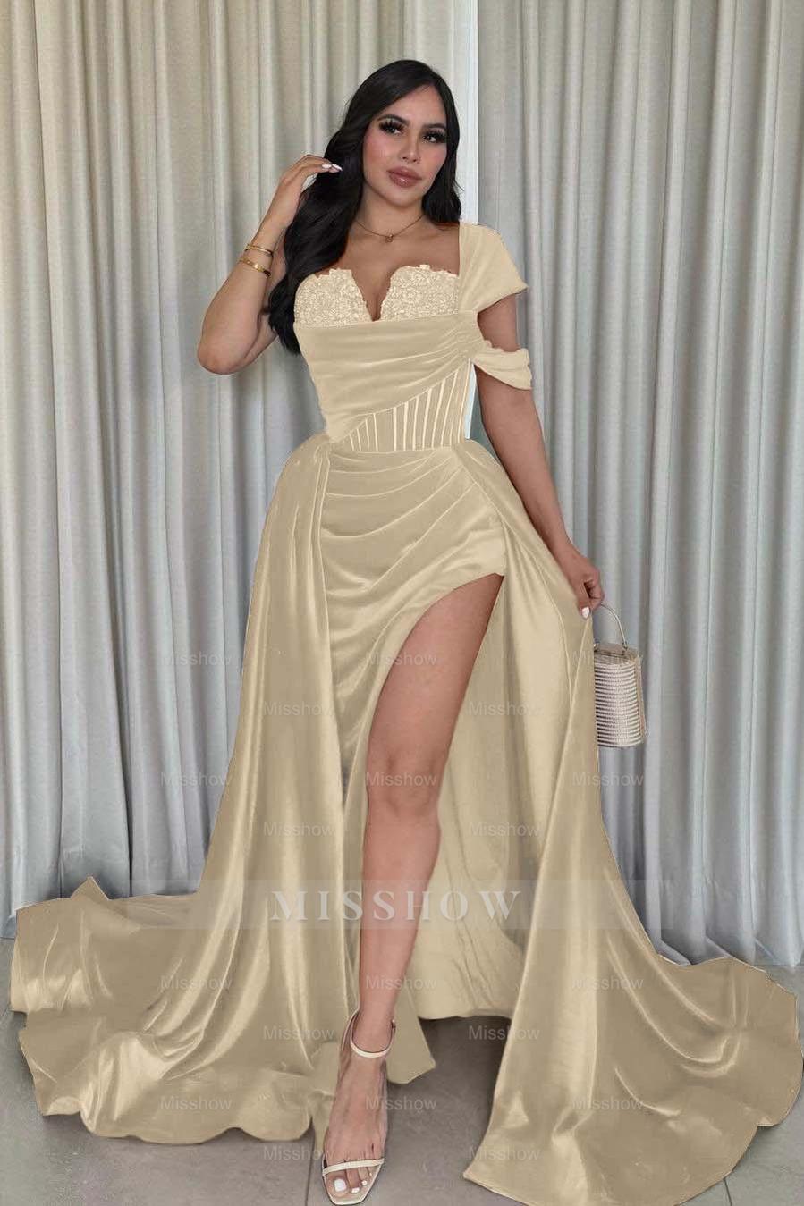 Burgundy Sweetheart Cap Sleeve Lace Corset A-Line Floor Length Formal Evening Gown