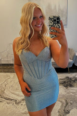 Butter Yellow Tight Sparkly Short Corset Homecoming Dress with Beading