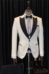 Cedric Chic White Three-Piece Jacquard Wedding Attire
