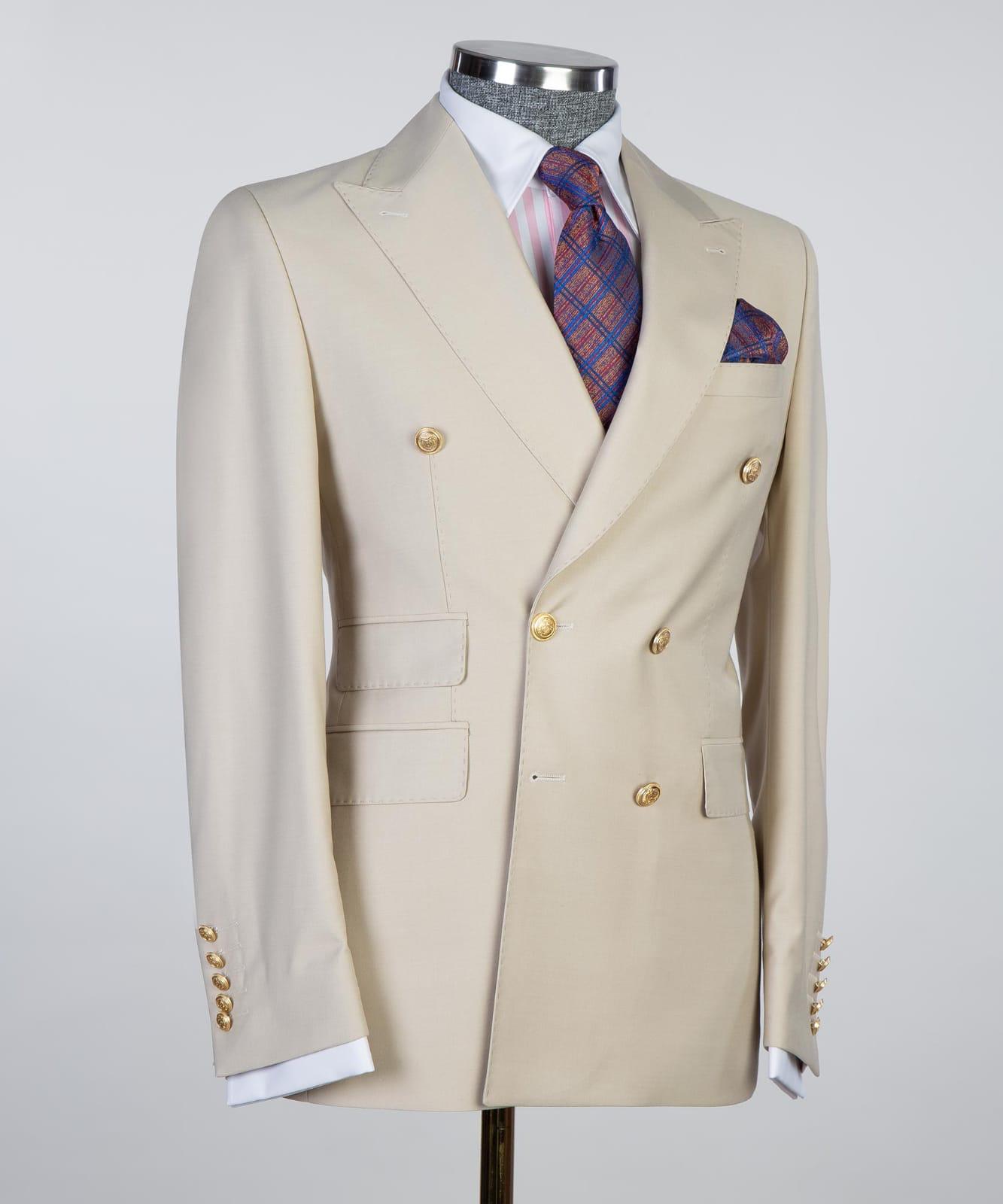 Champagne Contemporary Double Breasted Peak Lapel Men’s Suits