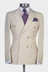 Champagne Contemporary Double Breasted Peak Lapel Men’s Suits