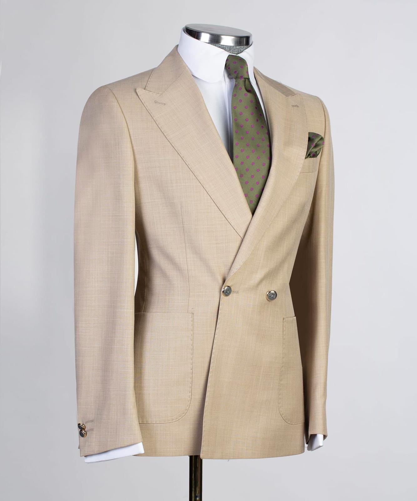 Champagne Double Breasted Peak Lapel Stylish Prom Men’s Suits