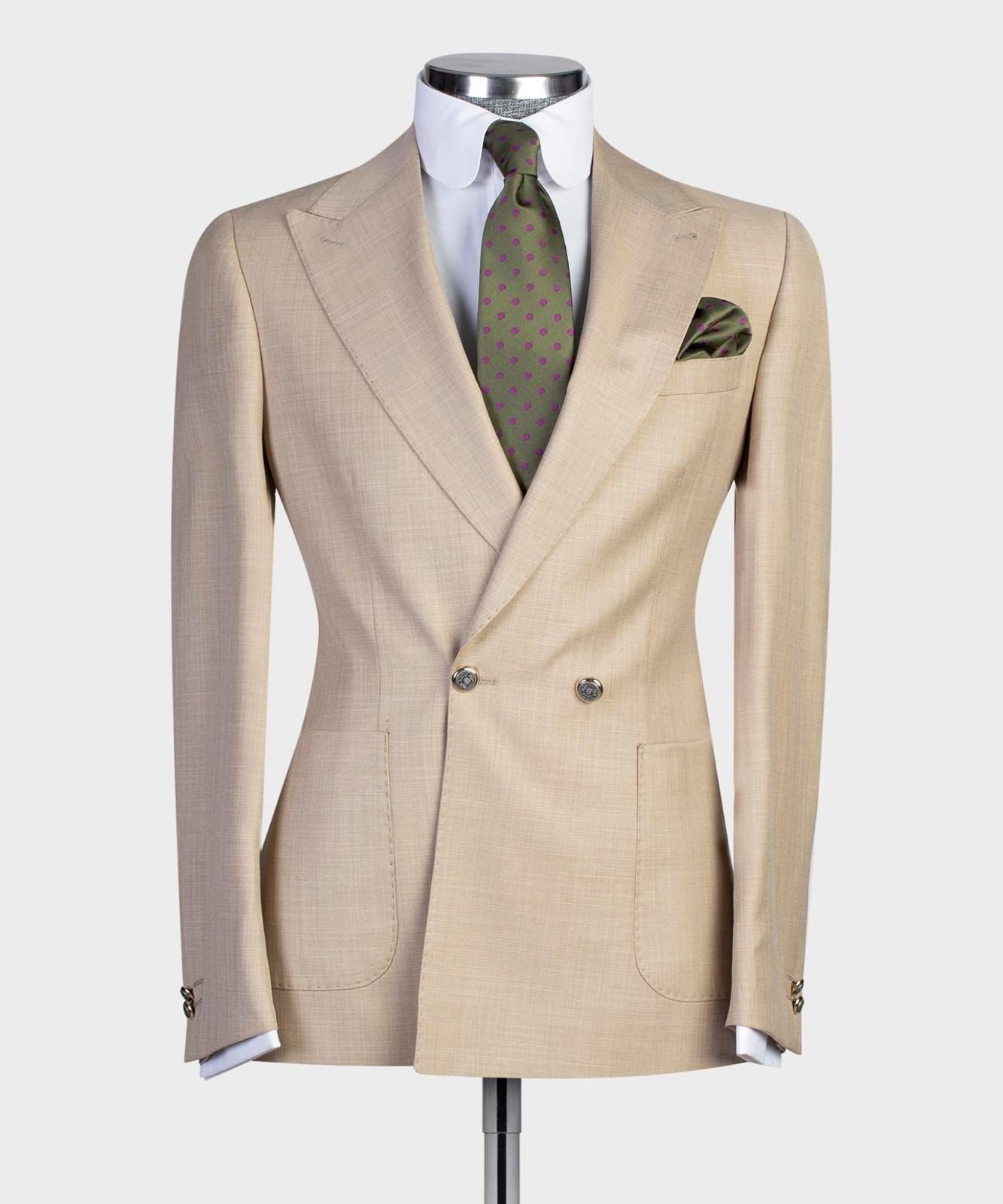 Champagne Double Breasted Peak Lapel Stylish Prom Men’s Suits