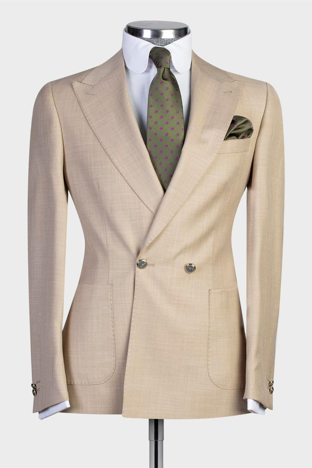 Champagne Double Breasted Peak Lapel Stylish Prom Men’s Suits