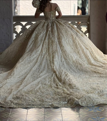 Champagne Off-the-Shoulder Sleeveless Beaded Applique Ball Gown Quinceanera Dress
