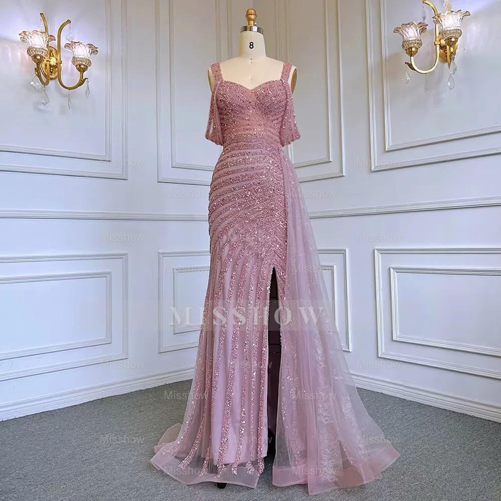 Champagne Off the Shoulder Sweetheart Beaded Sequined Mermaid Floor Length Evening Gown