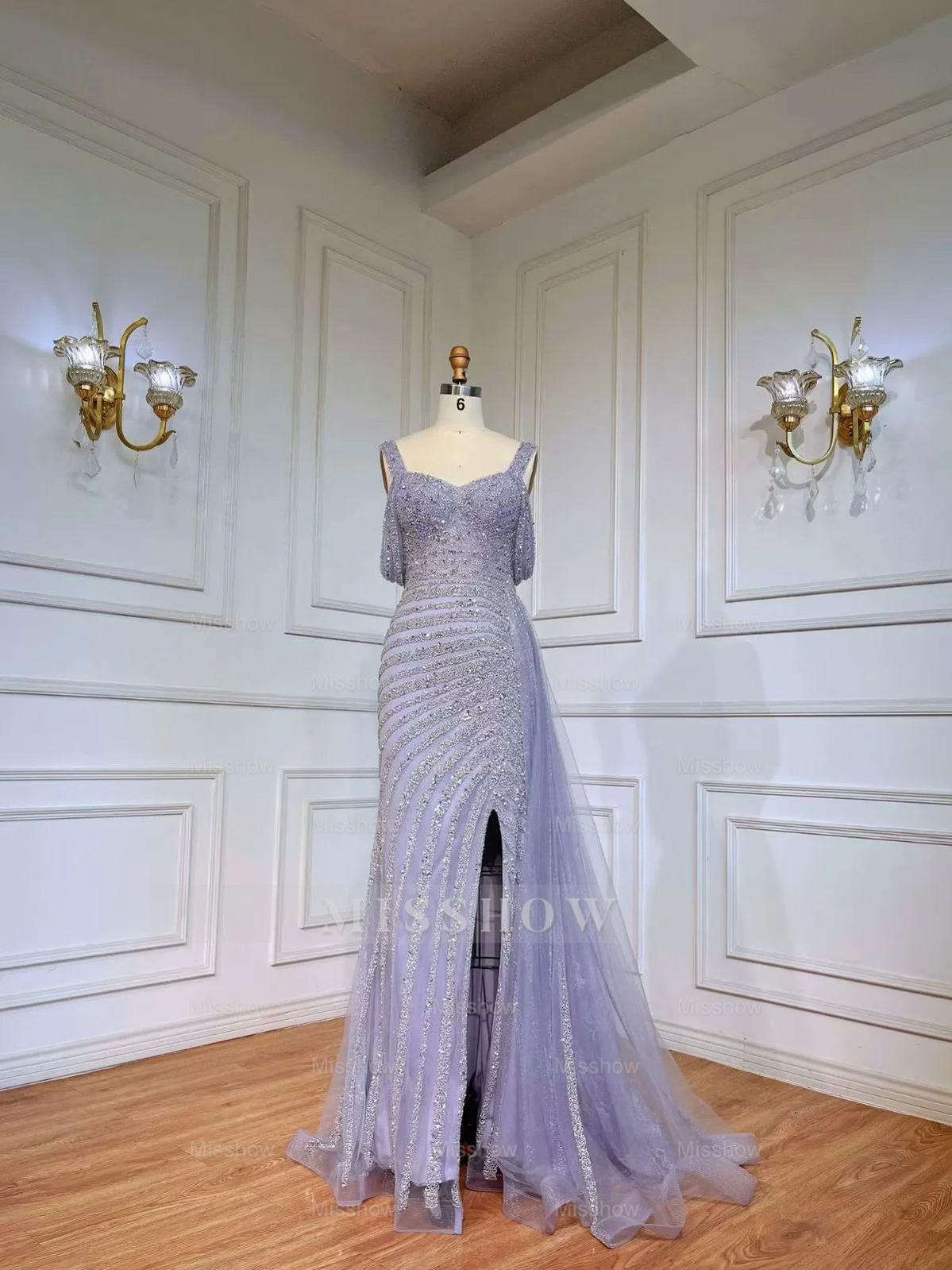 Champagne Off the Shoulder Sweetheart Beaded Sequined Mermaid Floor Length Evening Gown