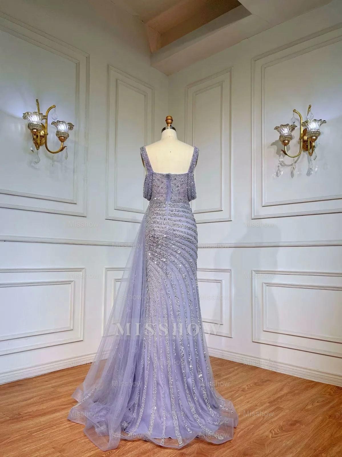Champagne Off the Shoulder Sweetheart Beaded Sequined Mermaid Floor Length Evening Gown