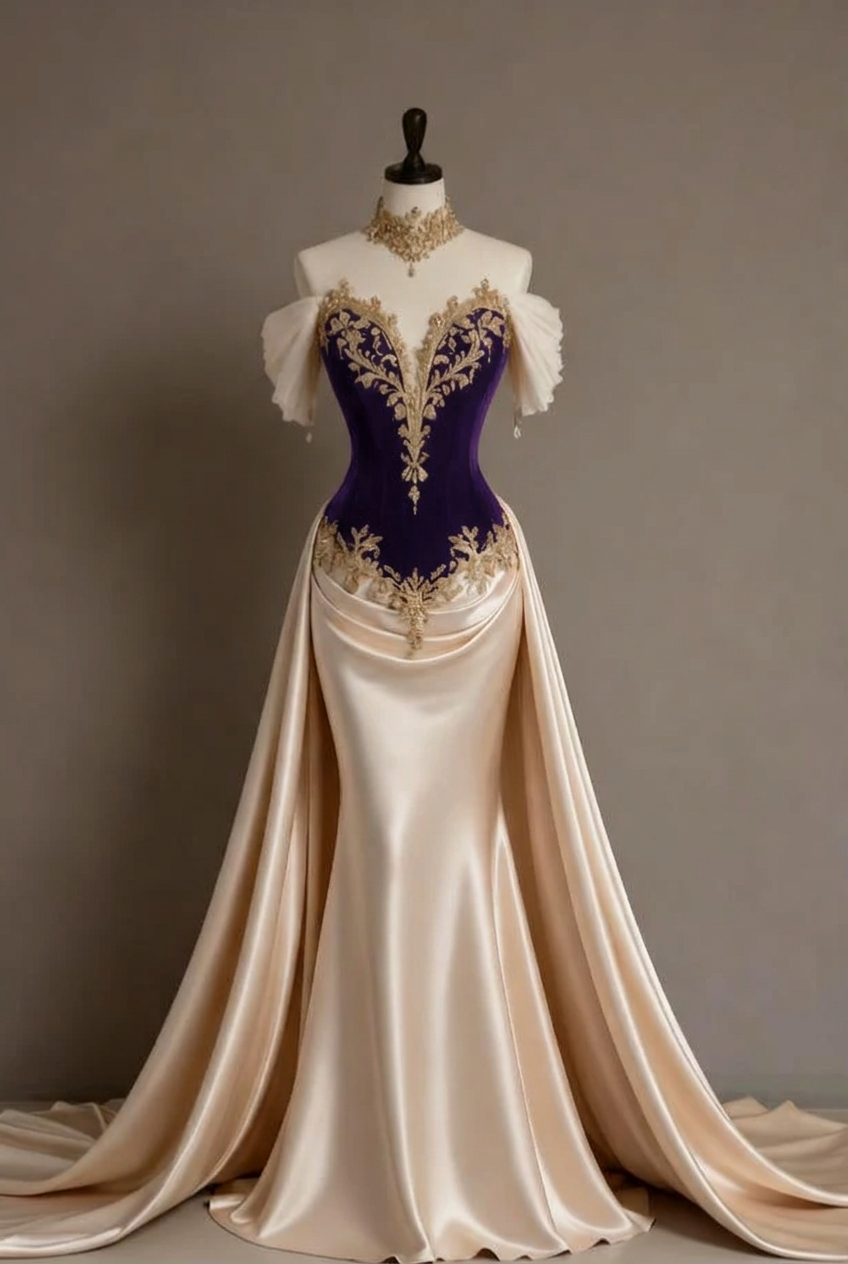 Regency off-the-shoulder applique mermaid evening dress