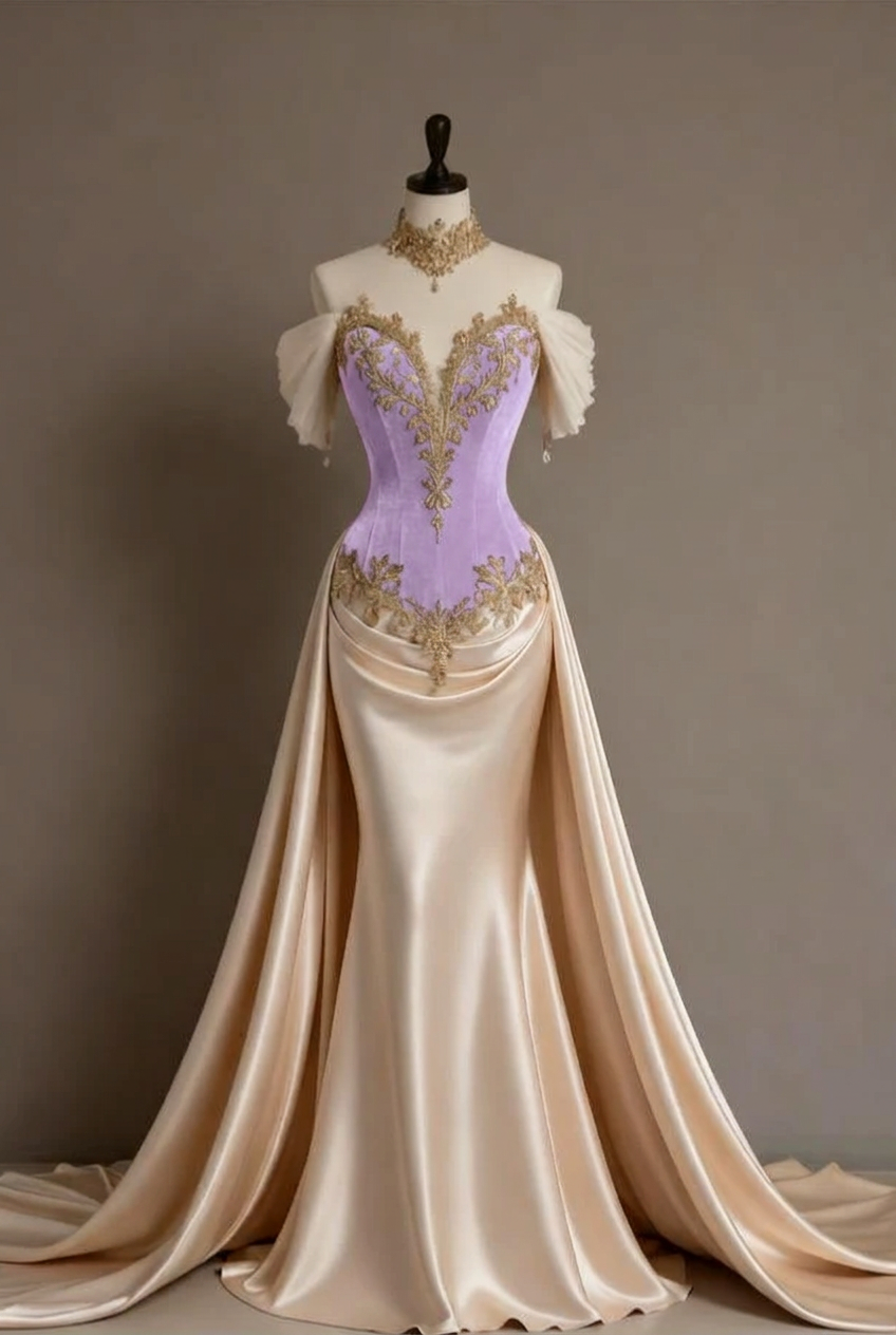 Lavender off-the-shoulder applique mermaid evening dress