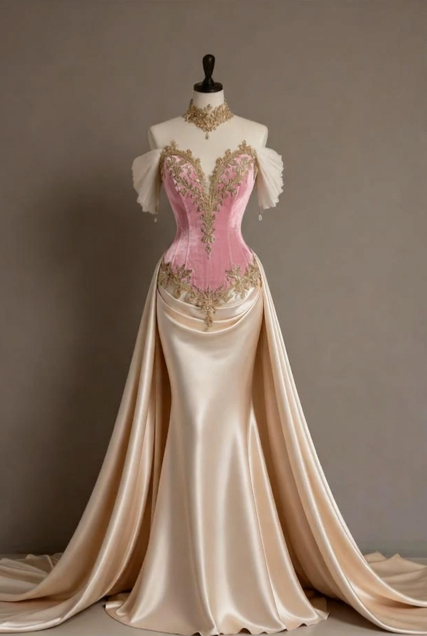 Candy pink off-the-shoulder applique mermaid evening dress