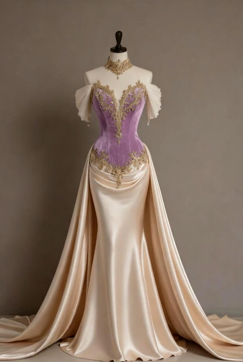 Lilac off-the-shoulder applique mermaid evening dress