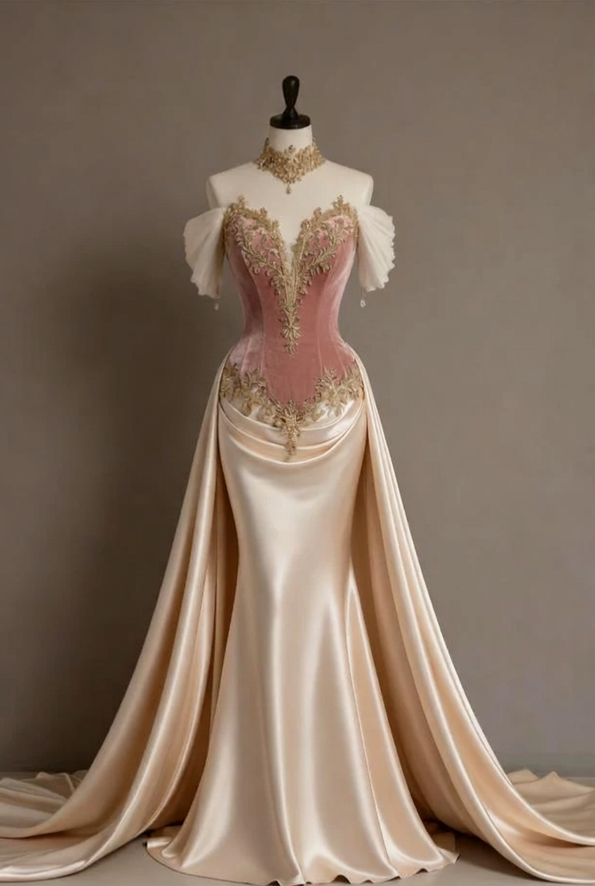 Dusty rose off-the-shoulder applique mermaid evening dress
